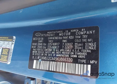 2019 Hyundai Tucson Se from USA, damaged, VIN KM8J2CA45KU866320